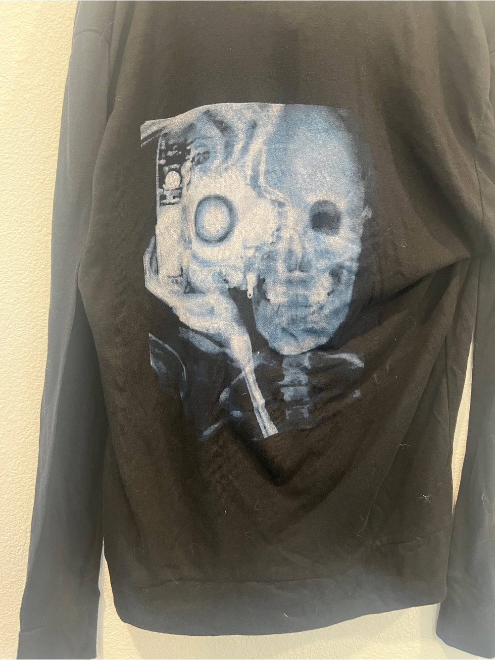 Black Long-Sleeve Shirt Jacket with Blue X-Ray Skull Graphic unisex medium